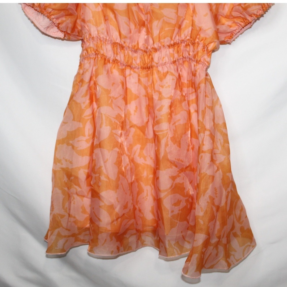 Arula women's dress size XL Sonya orange organza floral mini puff sleeve summer - Picture 5 of 12